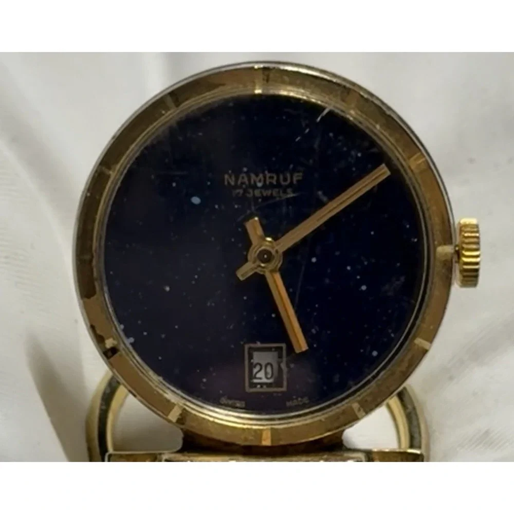 Vintage NAMRUF 17 Jewels Money Clip/Mechanical Wind Up Watch NOT WORKING - AS IS